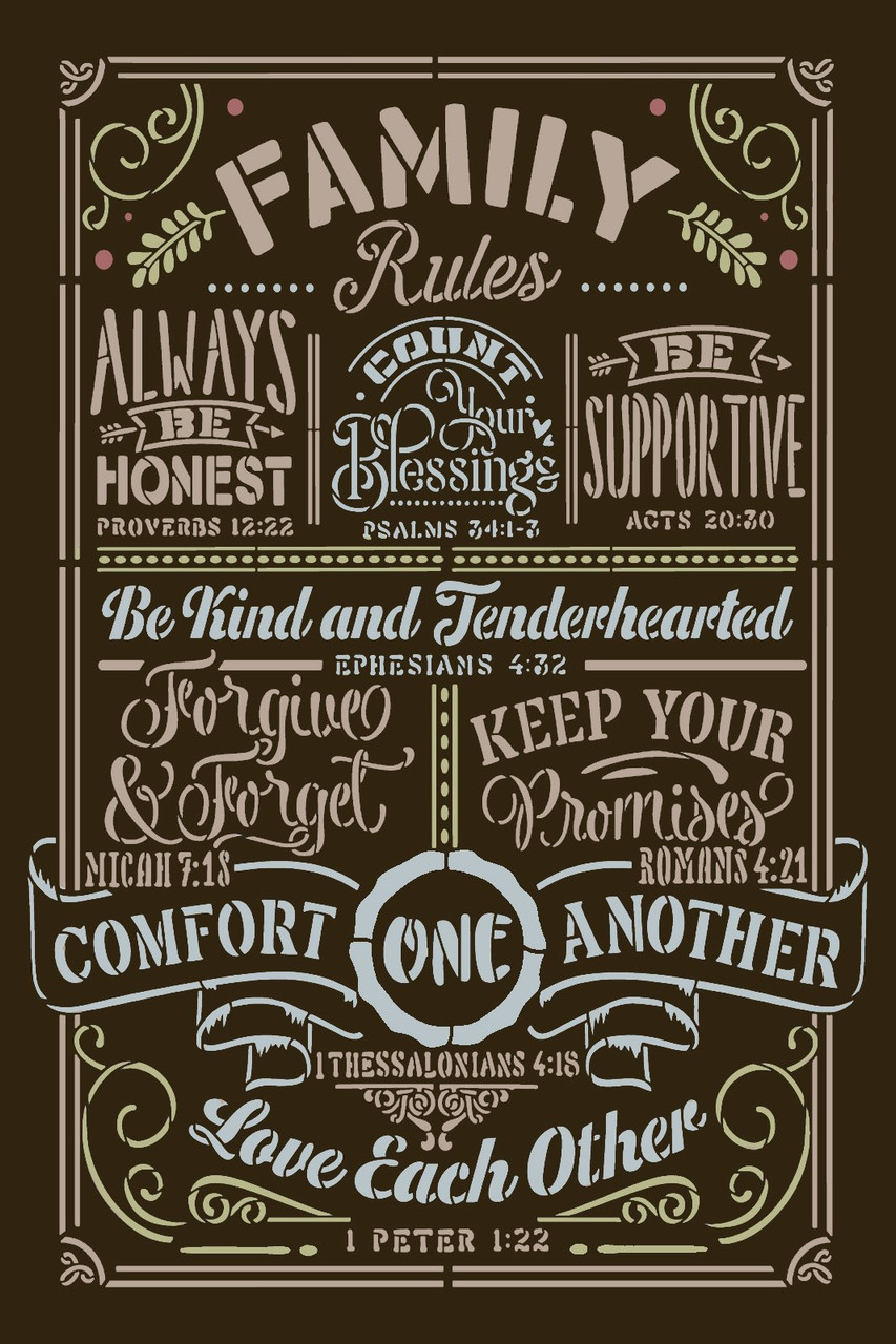 Family Rules Comfort Love One Another Stencil by StudioR12 - Select Size - USA Made - Craft DIY Christian Faith Living Room Decor | Paint Wood Sign