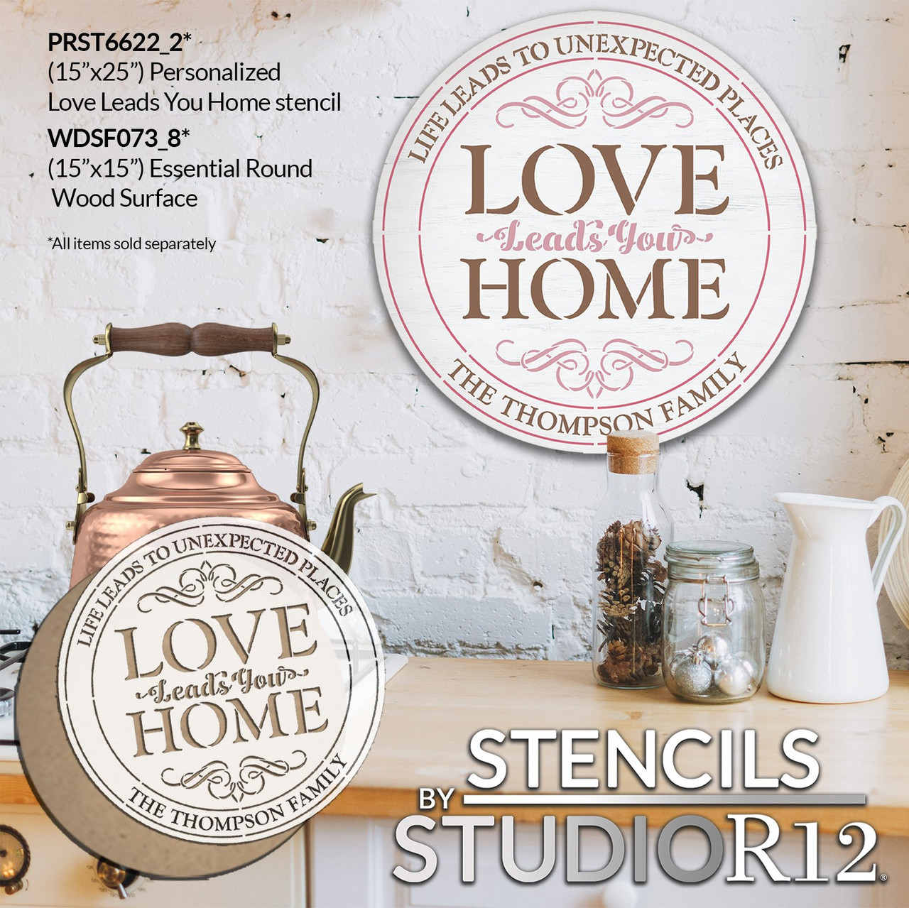 Personalized Love Leads You Home Stencil by StudioR12 - Select Size - USA Made - Craft DIY Farmhouse Home Decor | Paint Custom Wood Sign for Living Room | Reusable Mylar Template