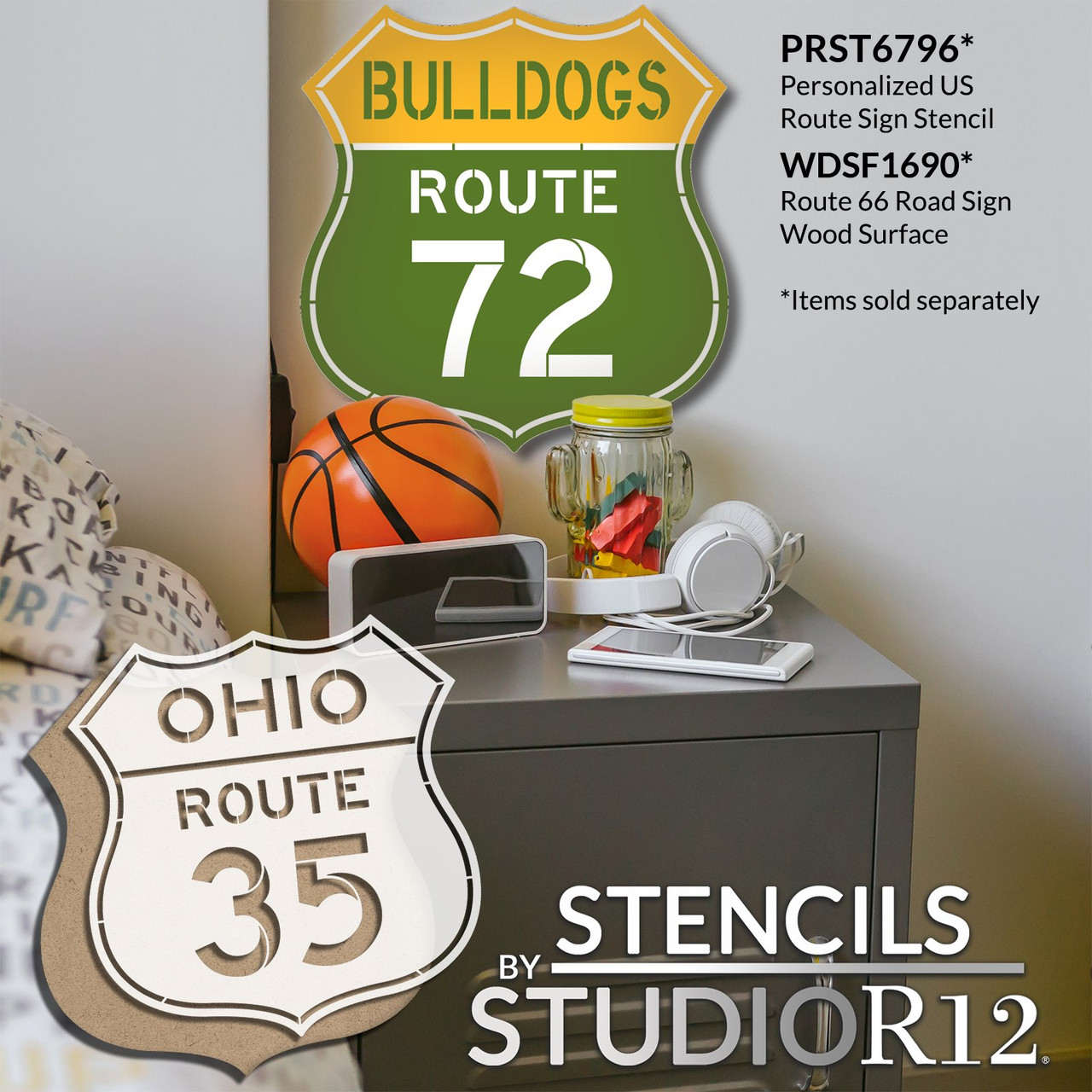 Personalized Route 66 Sign Stencil by StudioR12 - Select Size - USA Made - DIY Vintage Highway Garage Decor | Paint Rustic Road Signs for Man Cave