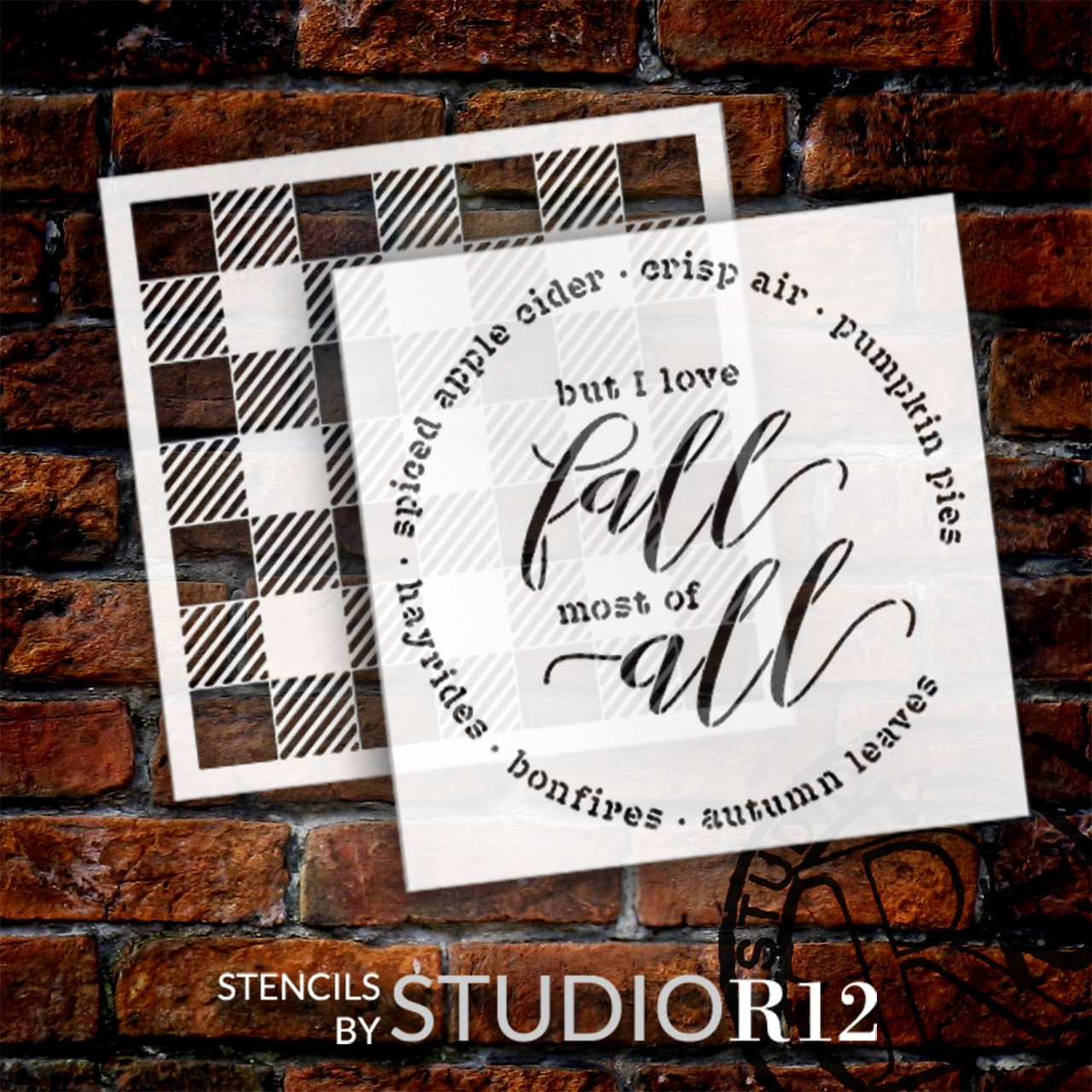 Love Fall Most of All with Buffalo Plaid Stencil Set by StudioR12 - Select Size - USA Made - DIY Autumn Seasonal Decor | Craft & Paint Wood Signs