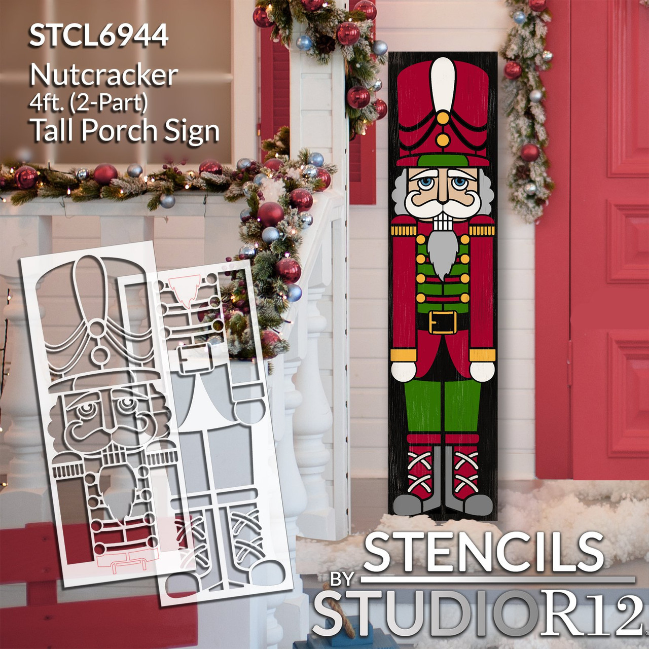 Christmas Nutcracker Soldier Tall Porch Sign Stencil by StudioR12 - 4ft - USA Made - Craft DIY Winter Holiday Porch Decor | Paint Reversible Wood Leaner (4ft)