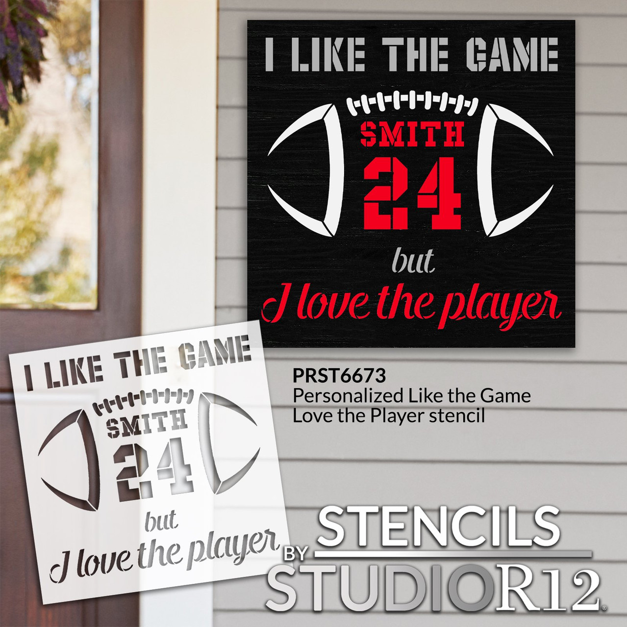 Personalized Like the Game Love the Player Stencil by StudioR12 - Select Size - USA Made - Craft DIY Sports Player Home Decor | Paint Custom Wood Sign for Porch, Yard | Reusable Template | PRST6673