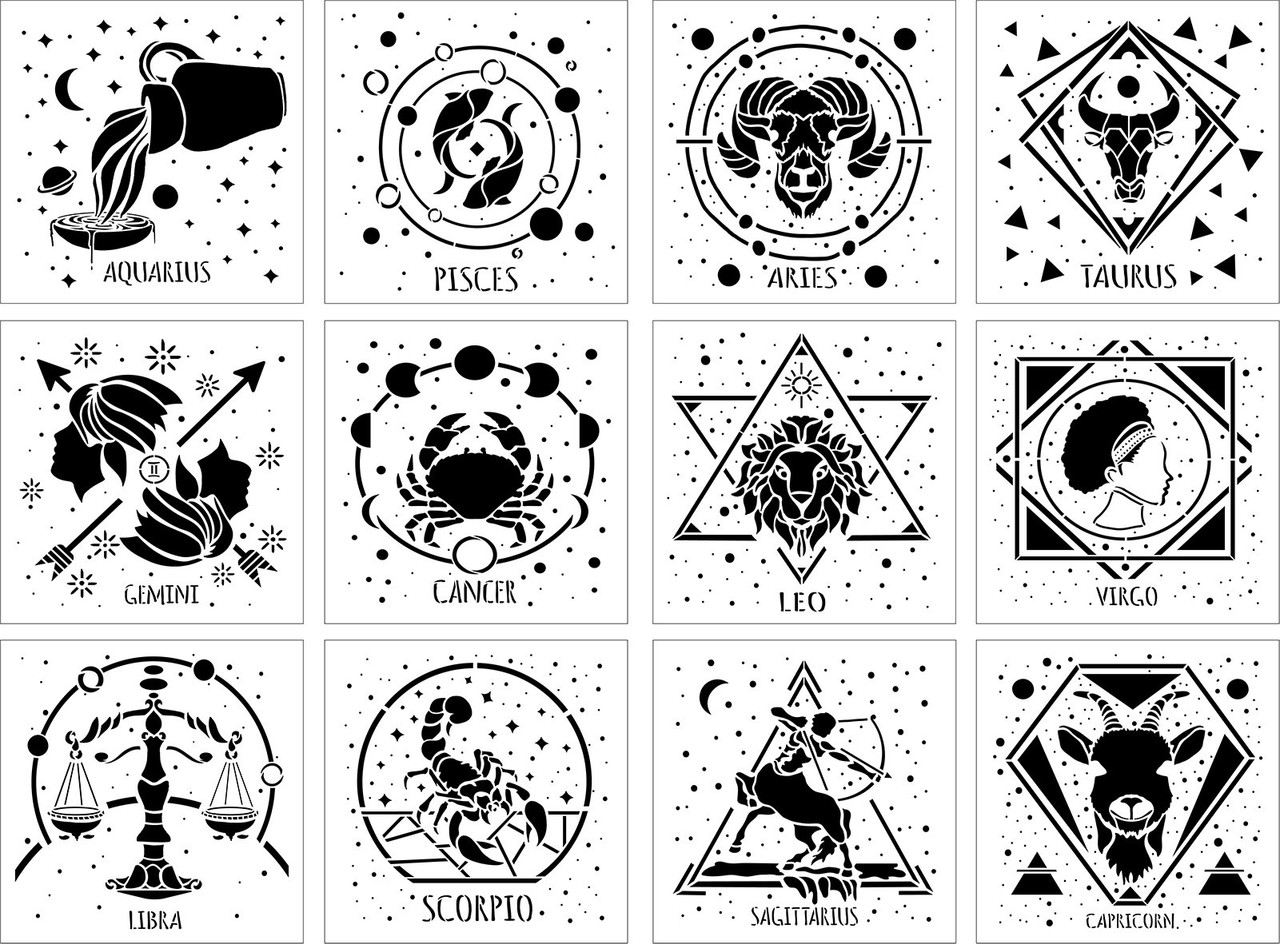 Zodiac Sign Stencil Set by StudioR12 - Select Size - USA Made - DIY Star Sign Celestial Bedroom & Home Decor | Paint Boho Astrological Wood Signs | CMBN675