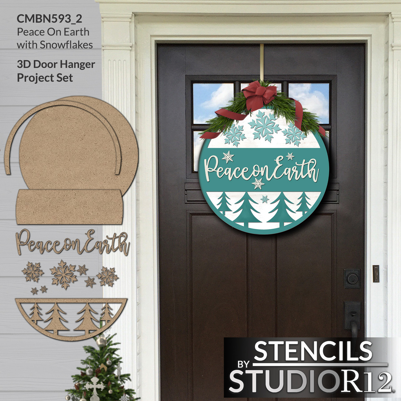 Peace on Earth Unfinished Stacked Sign Set by StudioR12 | DIY Round Door Hanger Kit | Winter Holiday 3D Wood Cutout Sign for Painting | CMBN593_2