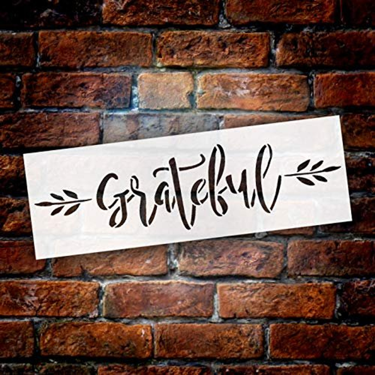 Grateful with Wheat Stencil by StudioR12 | for Painting Wood Signs | Word Art Reusable | Family Dining | Painting Chalk Mixed Multi-Media | DIY Home - Choose Size