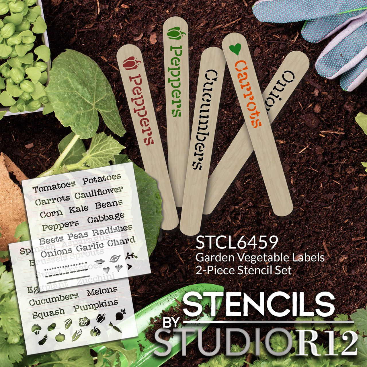 Vegetable Label Stencil for DIY Garden Markers by StudioR12 - Select Size - USA Made | Craft & Paint Easy Plant Tags for Home Garden | STCL6459