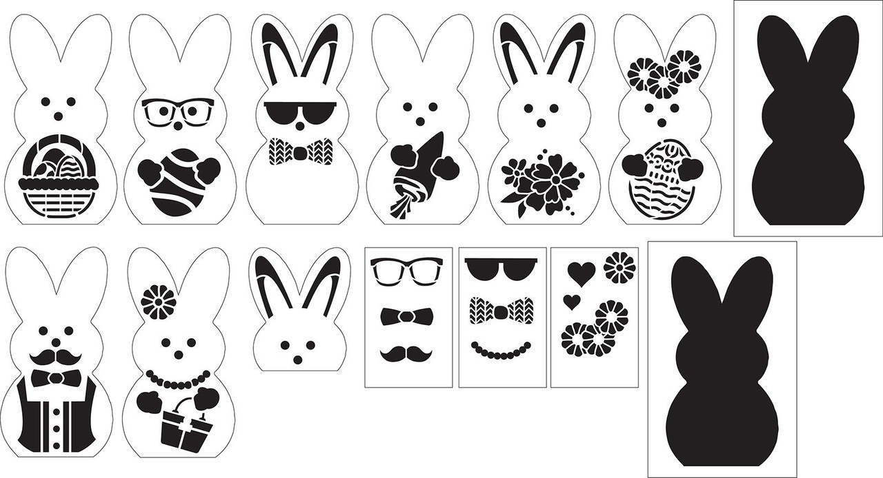 Embellished Peep Stencil Set by StudioR12 - USA Made - 14 pcs | Paint DIY Easter Bunny Peeps Decor | Reusable Template for Spring Crafts | STCL7041