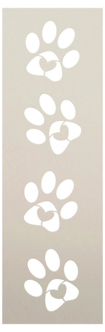 4 Paw Print with Heart Embellishment Stencil by StudioR12 | DIY Rustic Pet Decor for Animal & Dog Lover | Reusable Mylar Template | STCL7070 (11 x 3.5 inch)