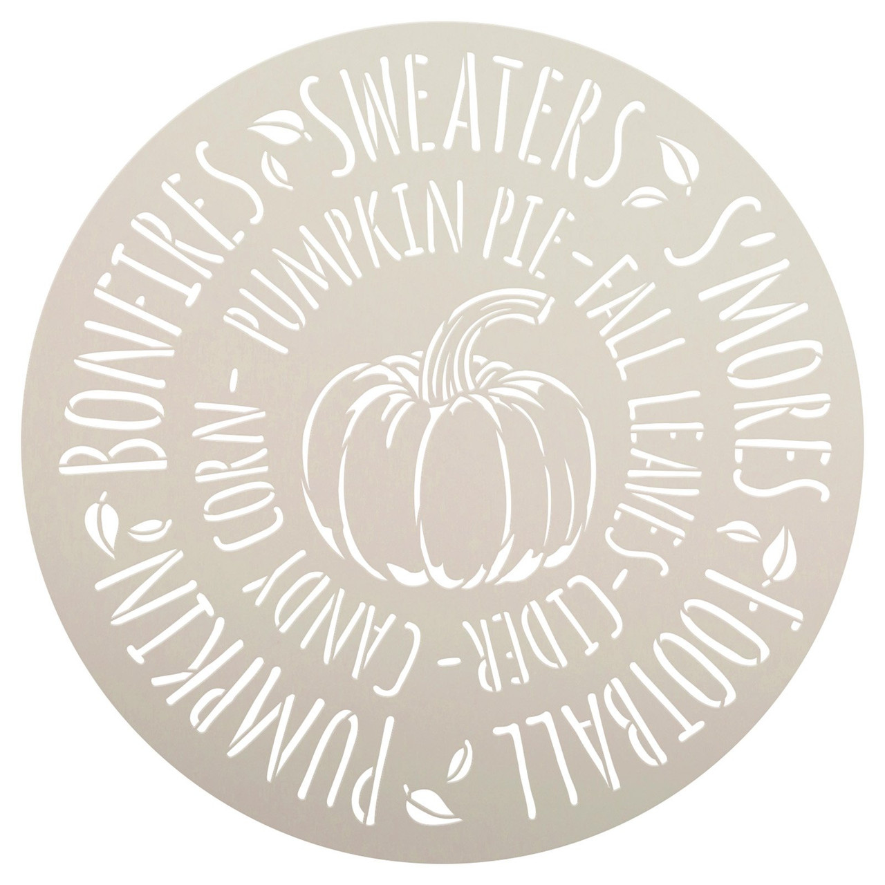 Fall Word Art Round Stencil with Pumpkin by StudioR12 - Select Size - USA Made - Leaves Bonfires Sweaters Cider - DIY Autumn Front Door Hanger Sign - STCL7082