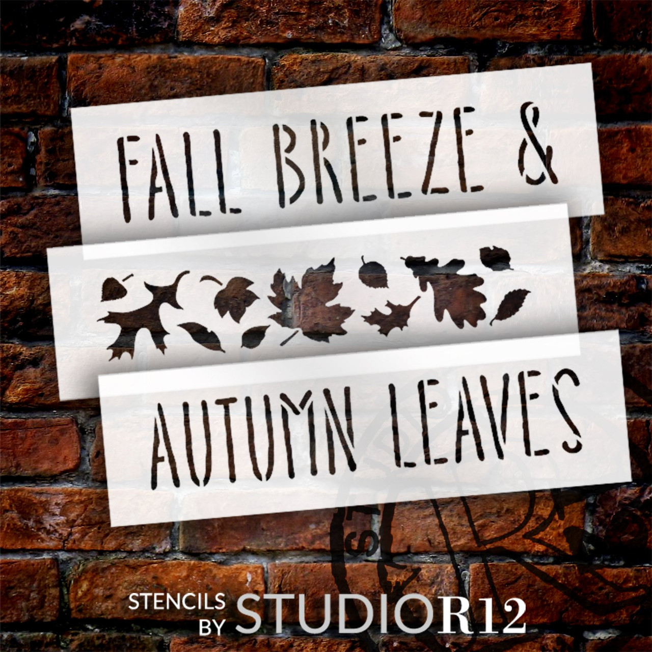 Fall Breeze & Autumn Leaves Stencils for Mini Book Stacks by StudioR12 - Select Size - USA Made - DIY Skinny Stacked Wood Blocks for Tiered Tray - STCL7096