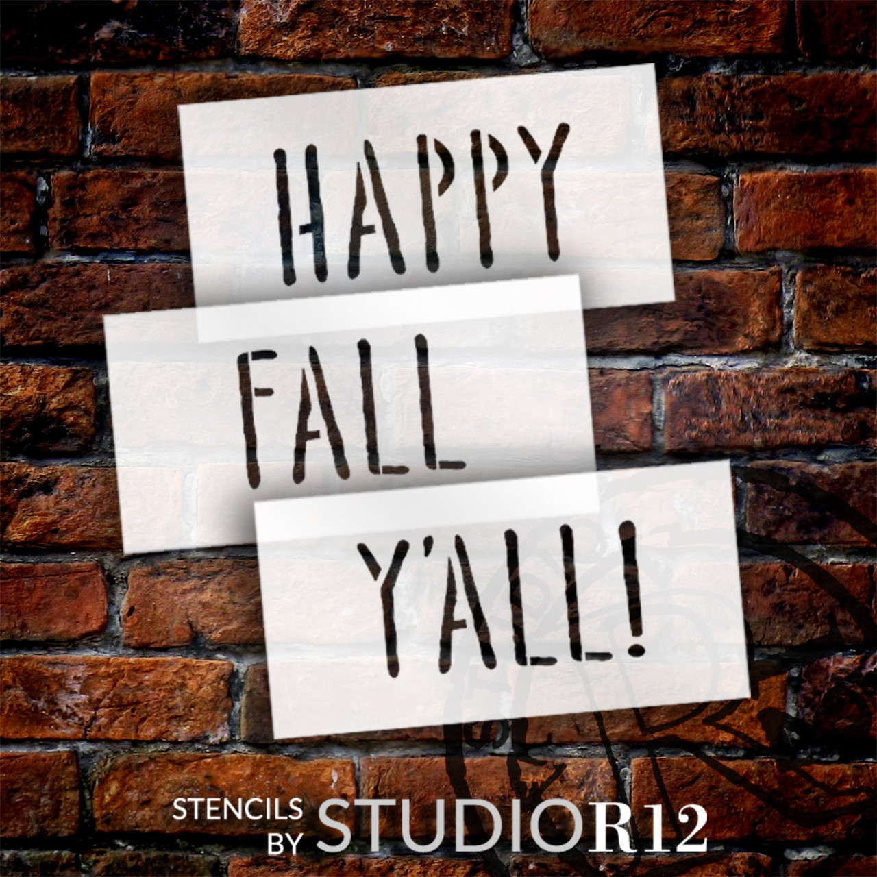 Happy Fall Y'all Stencils for Stacked Wood Blocks by StudioR12 - Select Size - USA Made - Seasonal DIY Autumn Mini Book Stack for Tiered Tray - STCL7097