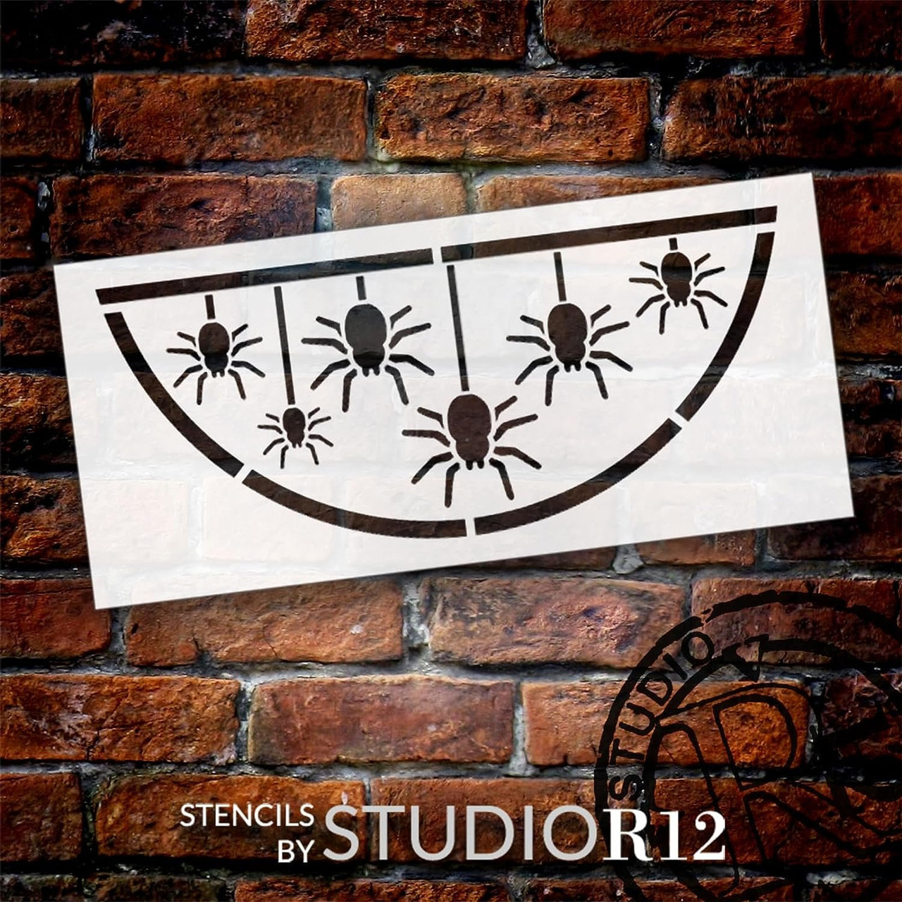 Hanging Spiders Half Round Stencil by StudioR12 - Select Size - USA Made - DIY Spooky Spider Web Door Hanger - Craft & Paint Halloween Decor Signs - STCL7107