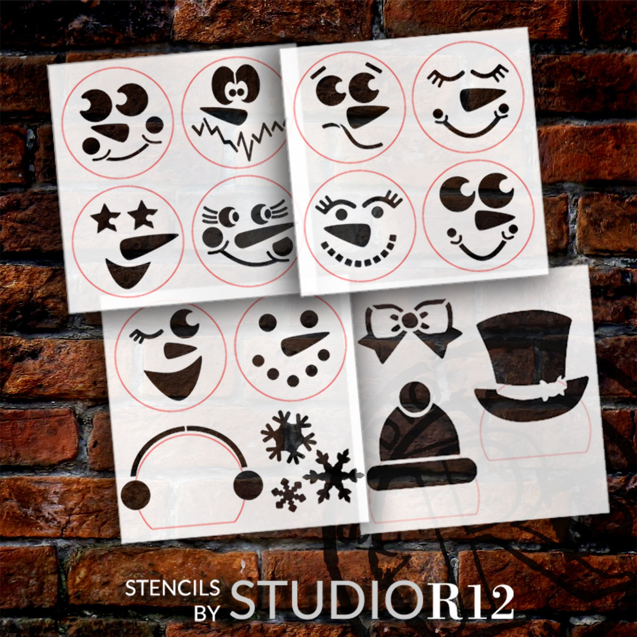 Snowman Face Stencil Set by StudioR12 - Select Size - USA Made - Craft DIY Winter Holiday Home Decorations - Mini Reusable Templates for Christmas Cookies, Ornaments - STCL7123