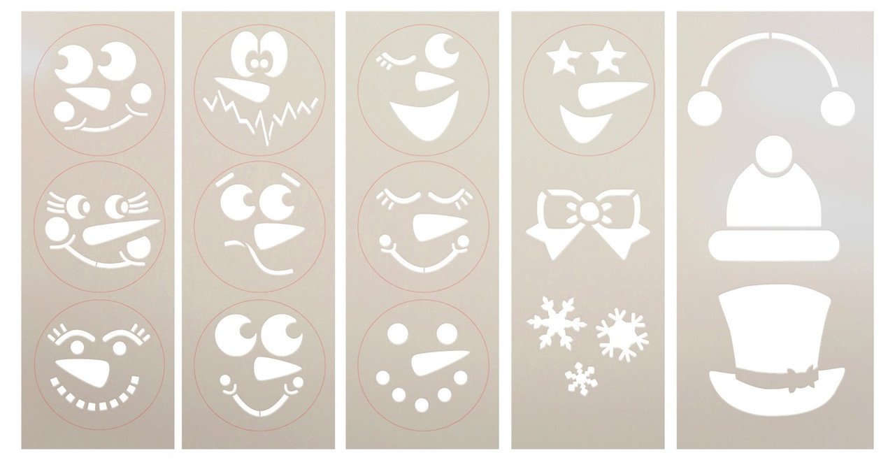 Snowman Face Stencil Set by StudioR12 - Select Size - USA Made - Craft DIY Winter Holiday Home Decorations - Mini Reusable Templates for Christmas Cookies, Ornaments - STCL7123