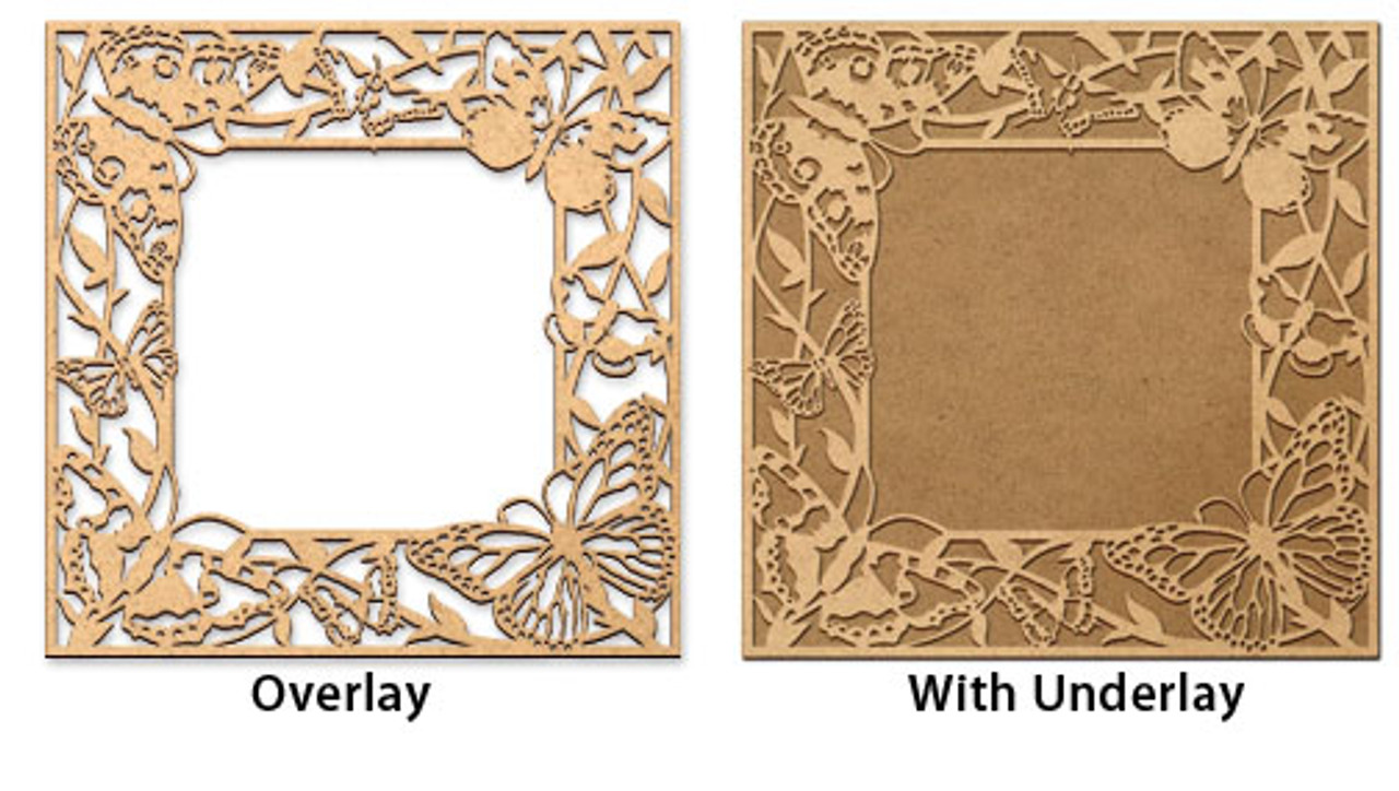 Butterfly Garden Frame - Square MDF Surface & Embellished Overlay - Ready to Paint Unfinished Wood for DIY Projects - Select Size - WDSF419