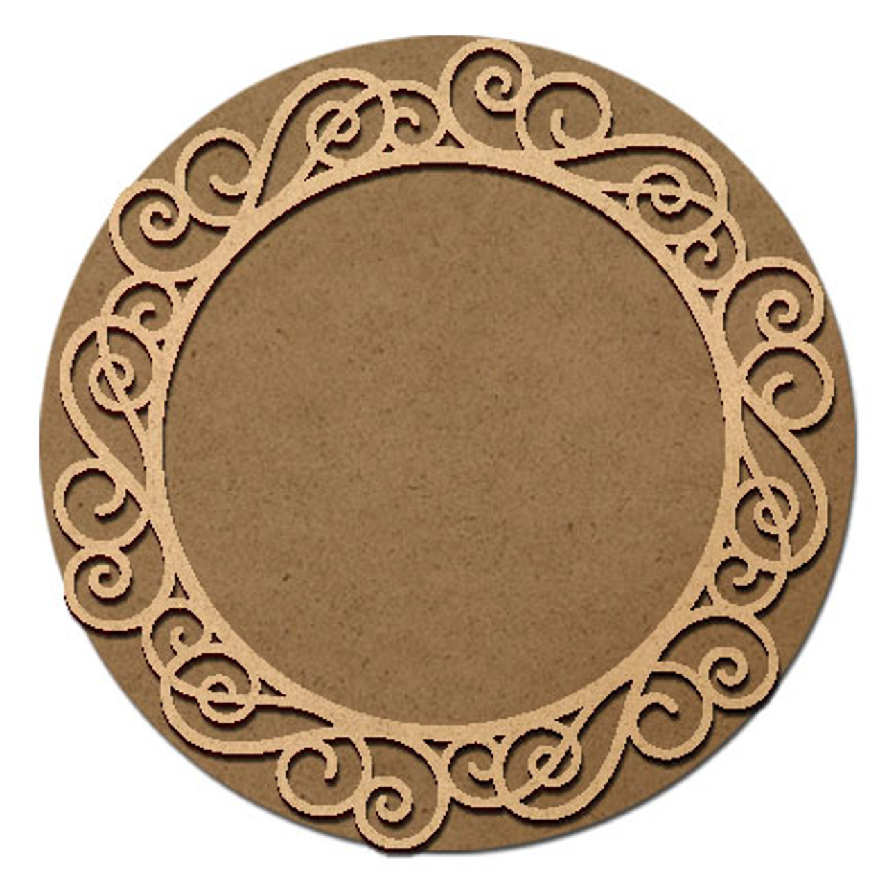 Round Whimsical Frame - MDF Surface & Embellished Scrolls Overlay - Ready to Paint Unfinished Wood for DIY Projects - Select Size - WDSF424