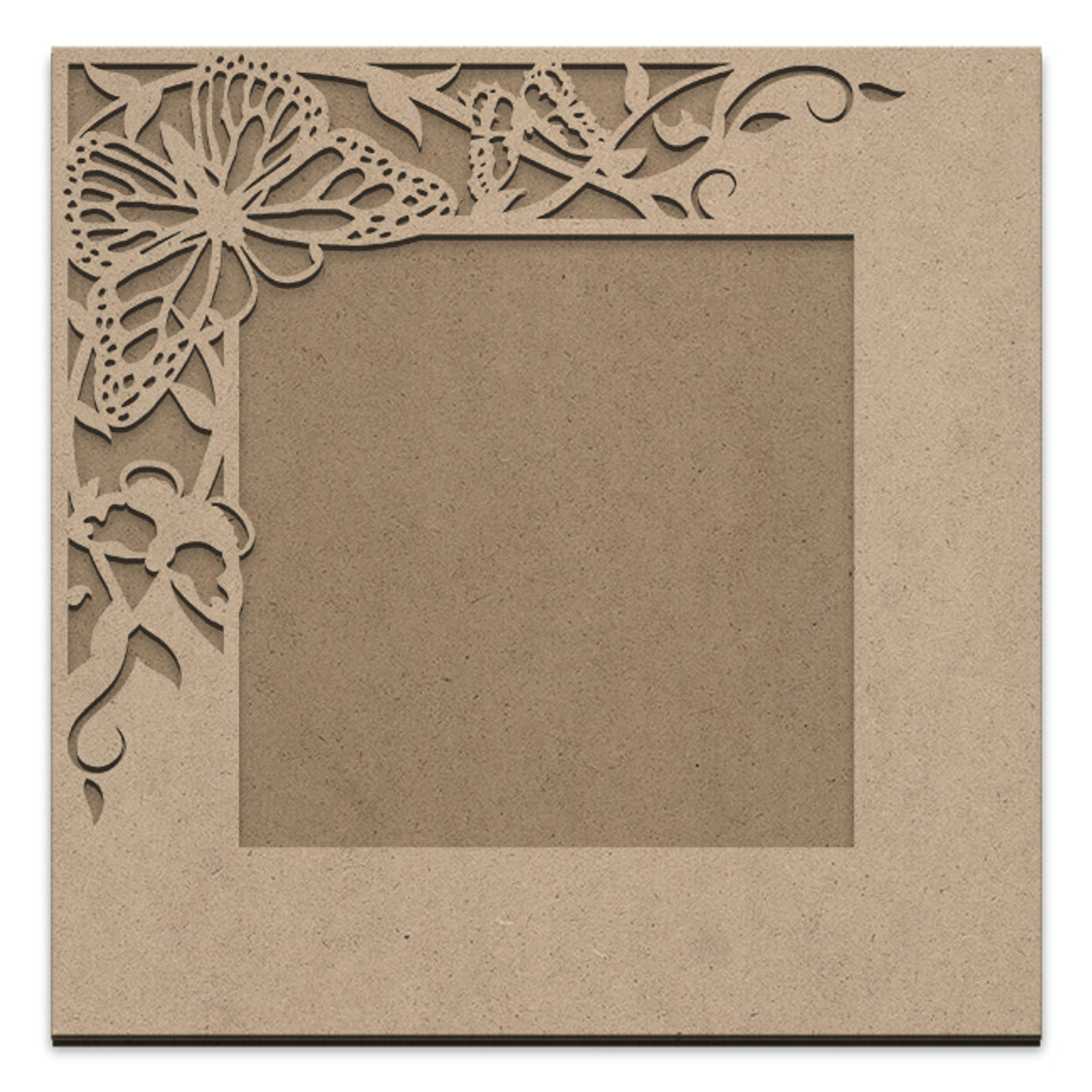 Single Corner Butterfly Garden Frame - Square MDF Surface &  Embellished Overlay - DIY Ready to Paint Wood - Select Size - WDSF1363