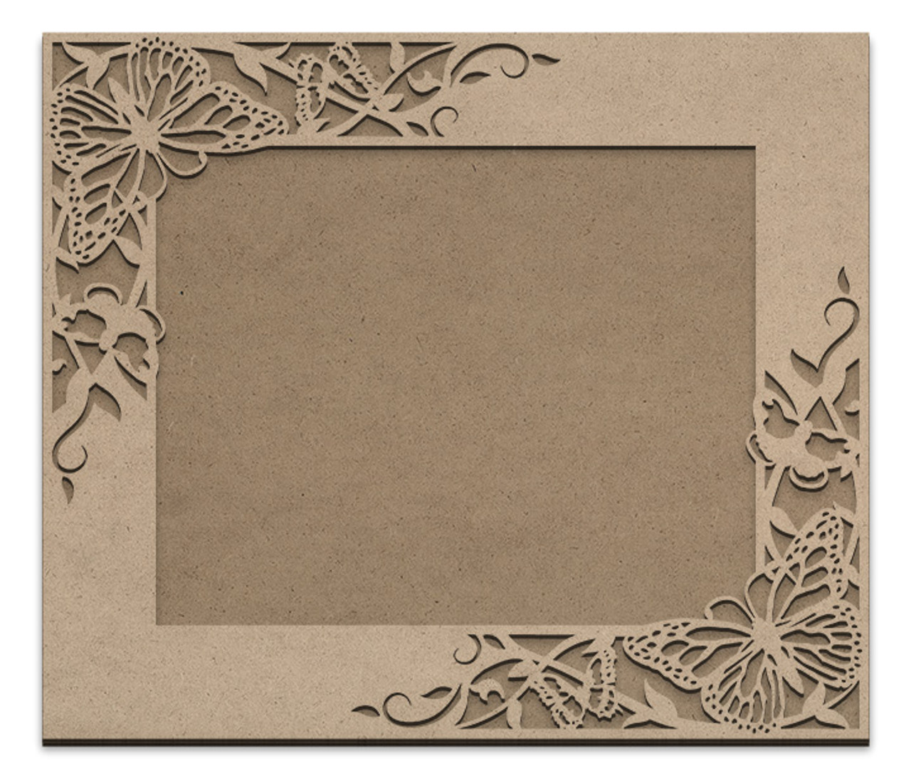 Corner Butterfly Garden Rectangle Frame - MDF Surface &  Embellished Overlay - DIY Ready to Paint Unfinished Wood - Select Size - WDSF1364