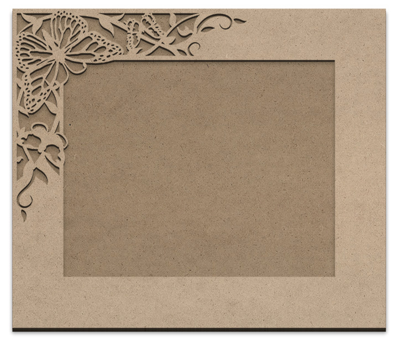 Single Corner Butterfly Garden Rectangle Frame - MDF Surface &  Embellished Overlay - DIY Ready to Paint Wood - Select Size - WDSF1365