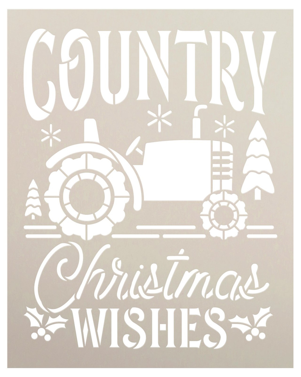 Country Christmas Wishes Stencil with Tractor by StudioR12 - Select Size - USA Made - DIY Vintage Holiday Home Decor - Craft & Paint Retro Farmhouse Wood Signs - STCL7137