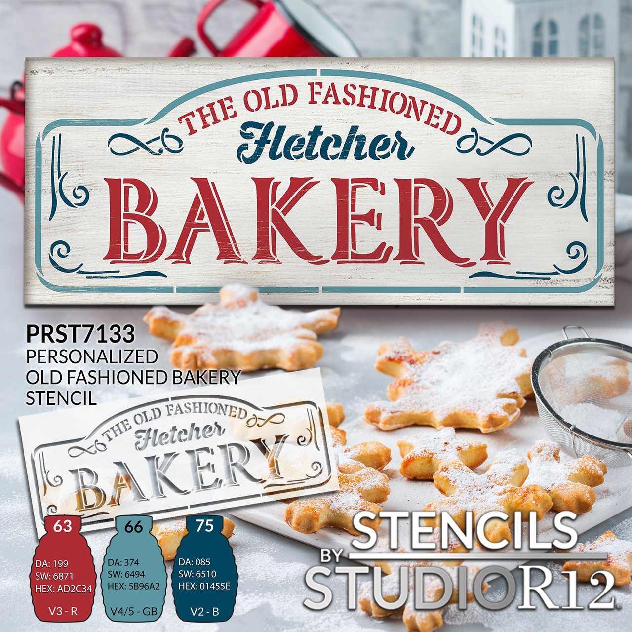 Personalized Old Fashioned Bakery Stencil by StudioR12 - Select Size - USA Made - DIY Vintage Kitchen Decor - Craft & Paint Custom Name Wood Signs - PRST7133