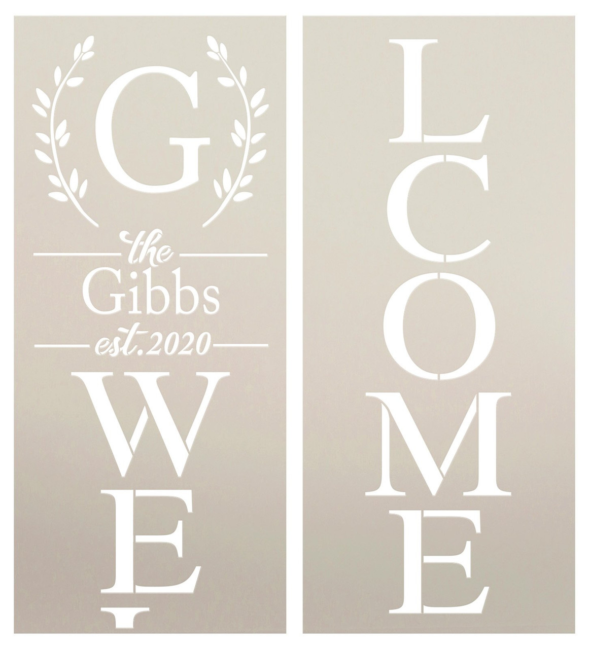 Monogram Welcome Tall Porch Sign Stencil by StudioR12 - Select Size - USA Made - Reusable Custom Vertical Leaner Template - Paint & DIY Outdoor Patio Decor - PRST7077