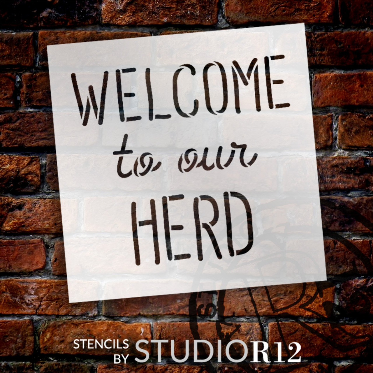 Welcome to Our Herd Stencil by StudioR12 - Select Size - USA Made - DIY Farmhouse Cow Front Door & Home Decor - Craft & Paint Rustic Family Signs - STCL7062