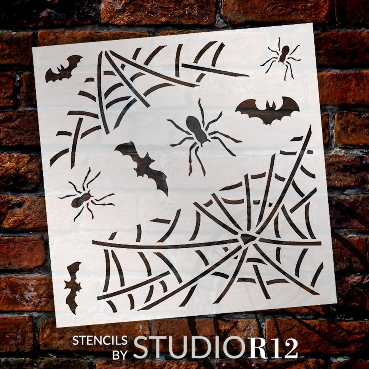 Spider Web Embellishment Stencil with Bats by StudioR12 - USA Made - DIY Halloween Decorations - Reusable Template for Crafting & Painting Wood Signs - STCL7184