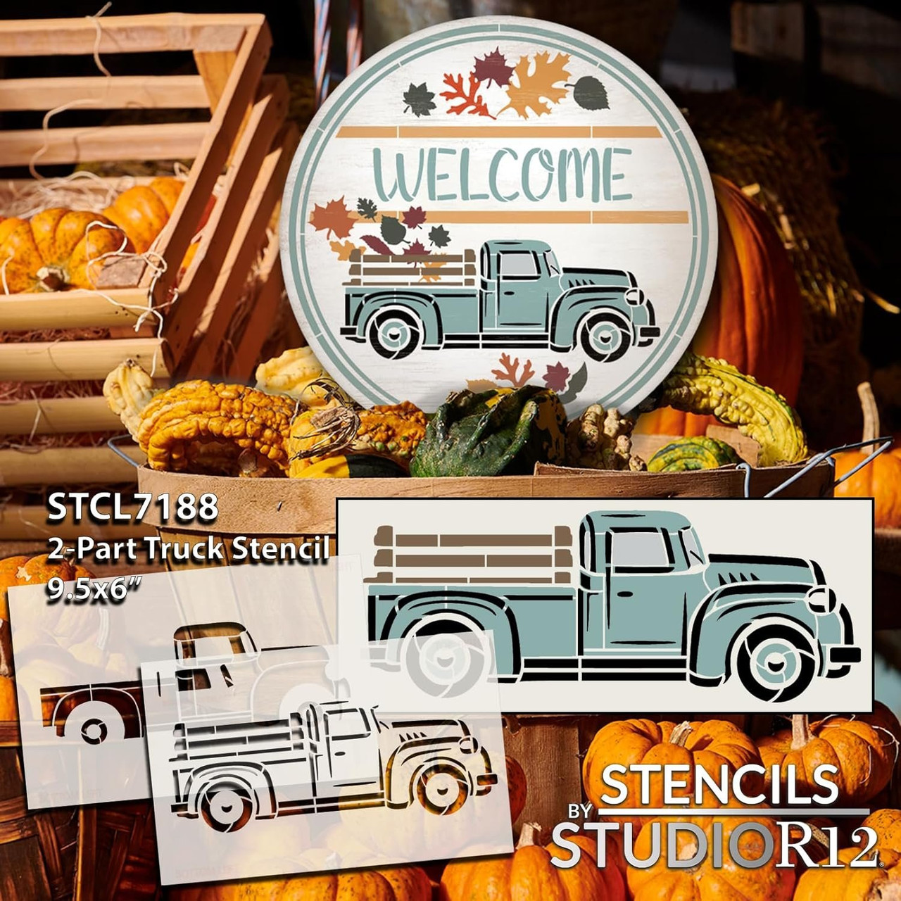 Old Vintage Truck Stencil by StudioR12 - USA Made - DIY Country Rustic Decor - 2 Part Reusable Template for Painting & Mixed Media - STCL7188