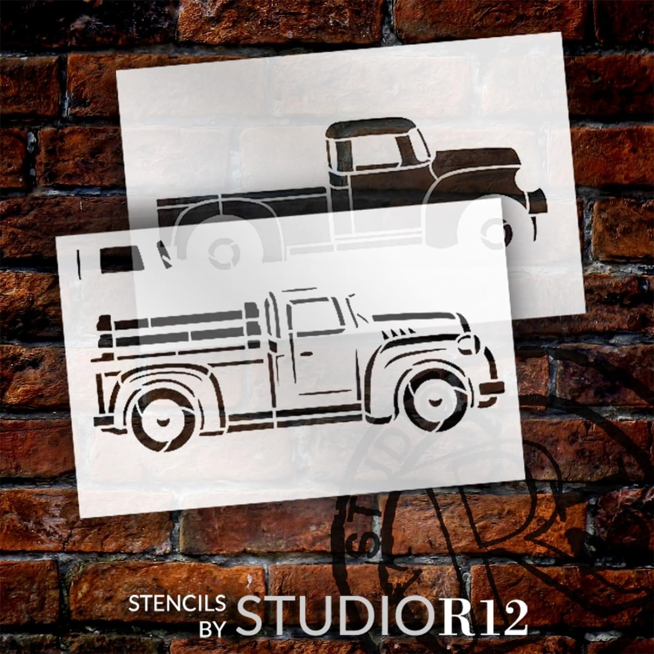 Old Vintage Truck Stencil by StudioR12 - USA Made - DIY Country Rustic Decor - 2 Part Reusable Template for Painting & Mixed Media - STCL7188