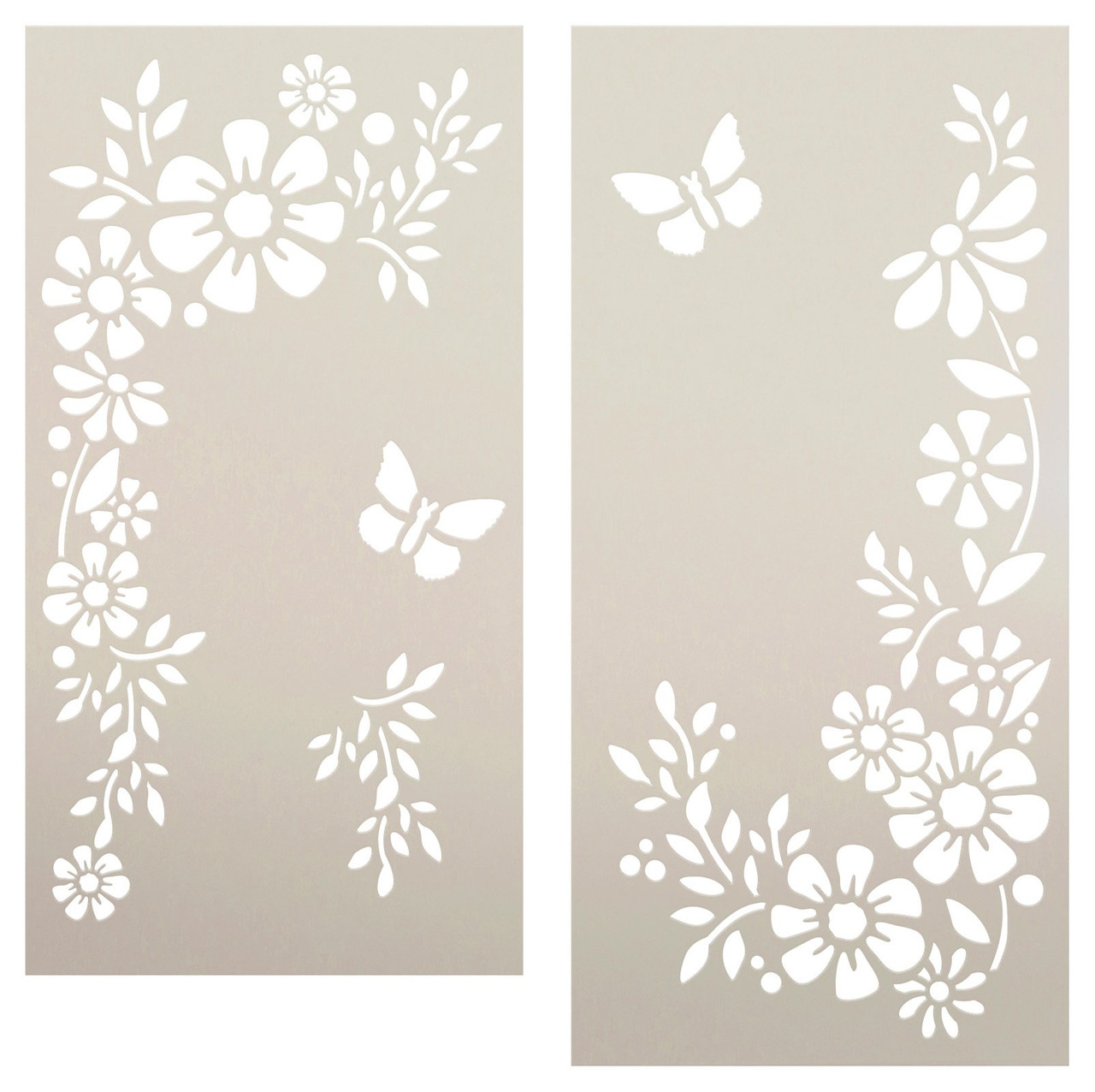 Floral Tall Porch Sign Embellishment Stencil with Butterflies by StudioR12 - Select Size - USA Made - Reusable Vertical Leaner Template for DIY Outdoor Front Door Decor - STCL6227