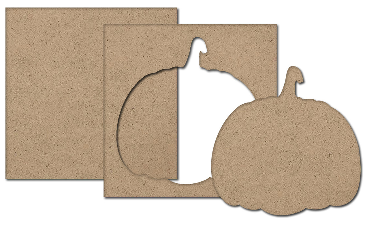 Pumpkin Frame, Cutout & Square Surface Set - 1/8" MDF - Unfinished Wood Blank for DIY Fall Decor - Ready to Paint Surfaces for Crafting - CMBN717