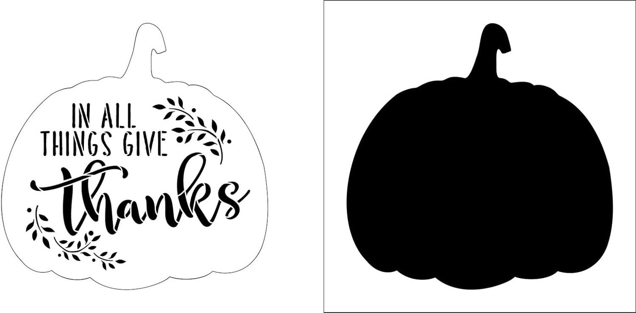 In All Things Give Thanks Stencil with Pumpkin Cutout by StudioR12 - USA Made - DIY Fall & Thanksgiving Home Decor - 2 Part Reusable Painting Template - STCL7194