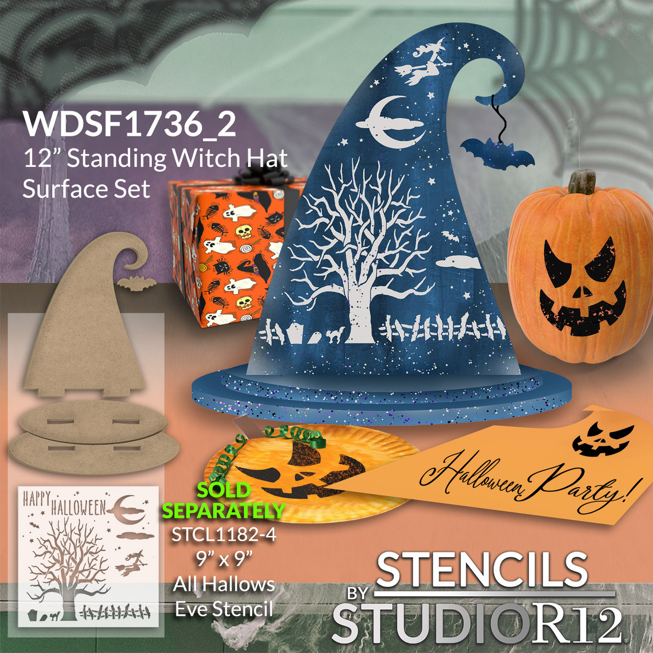 Standing Witch Hat Wood Surface by StudioR12 - Ready to Paint Unfinished Wood Surface for Fall Crafting - DIY Halloween Home Decor - WDSF1736