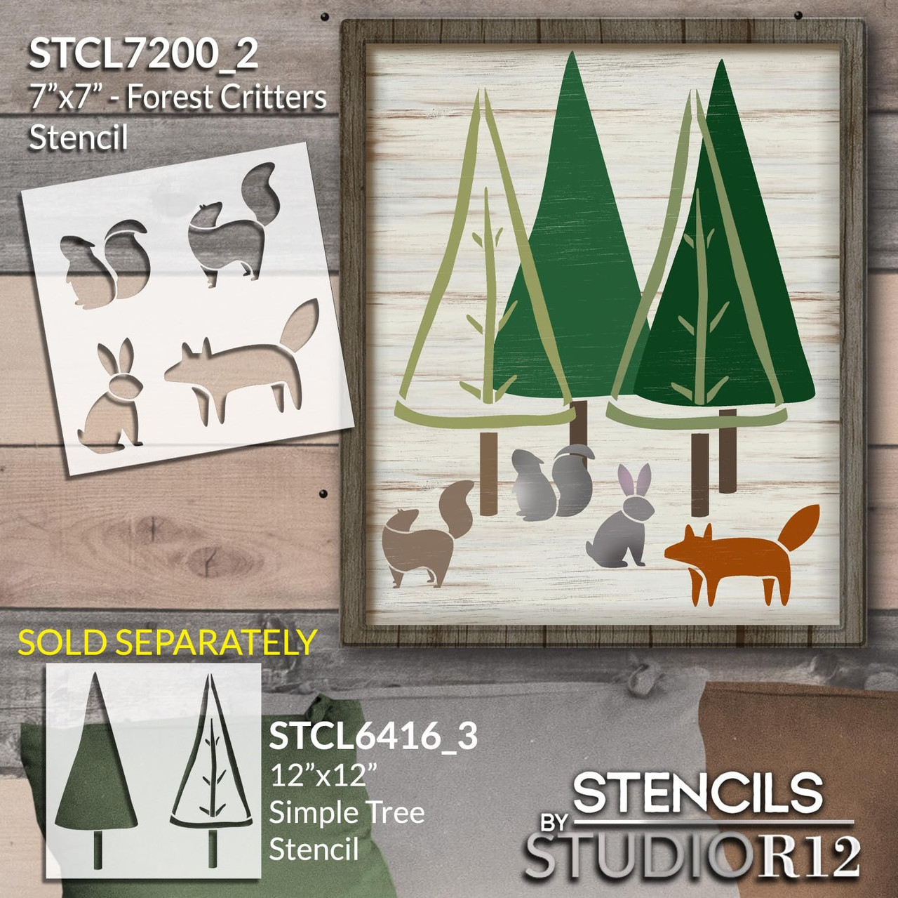 Forest Critters Stencil by StudioR12 - Select Size - USA Made - DIY Woodland Animals Decor - Squirrel Fox Bunny - Reusable Wall Template for Painting - STCL7200