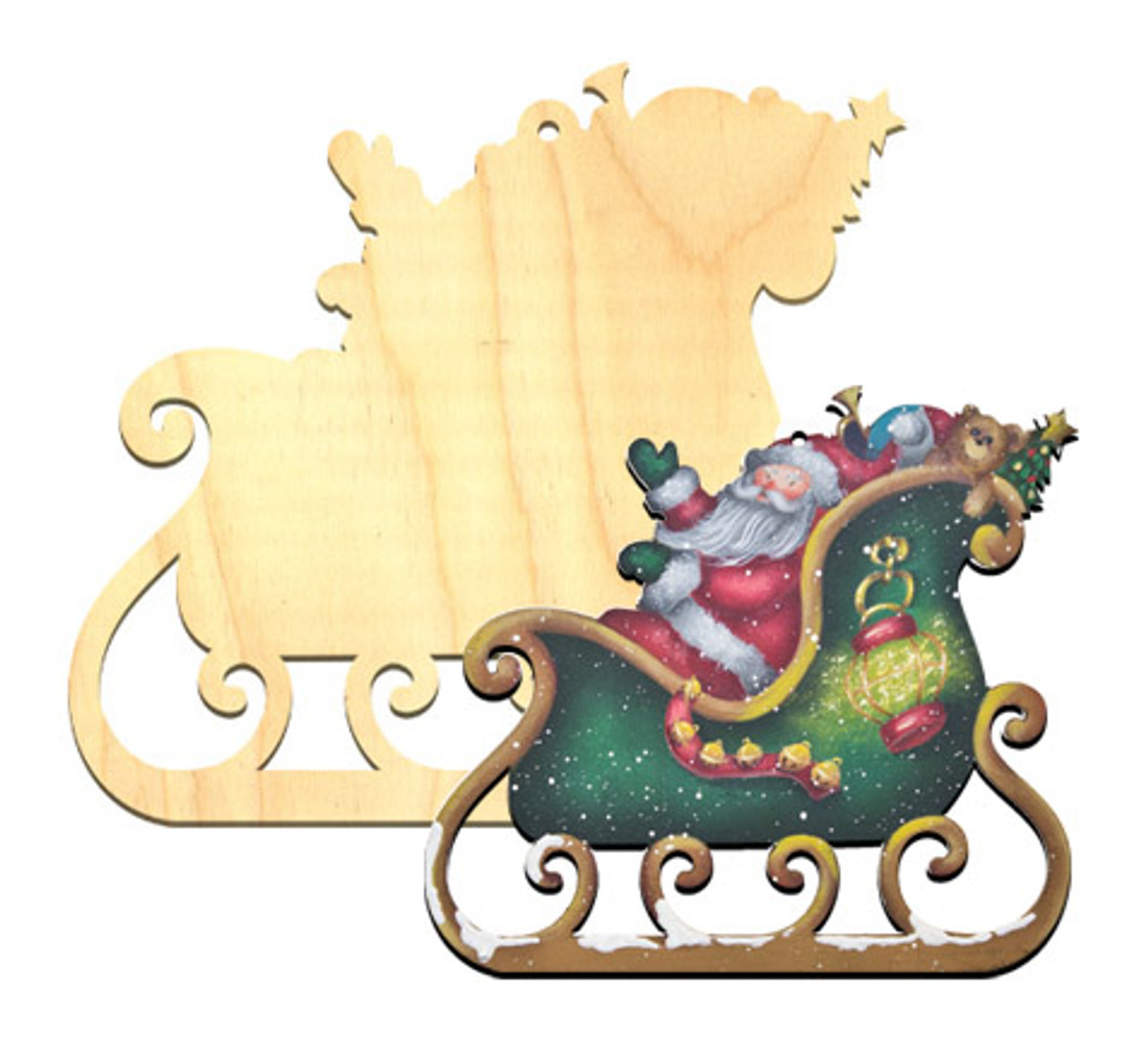 Wood Ornament - Santa & Sleigh