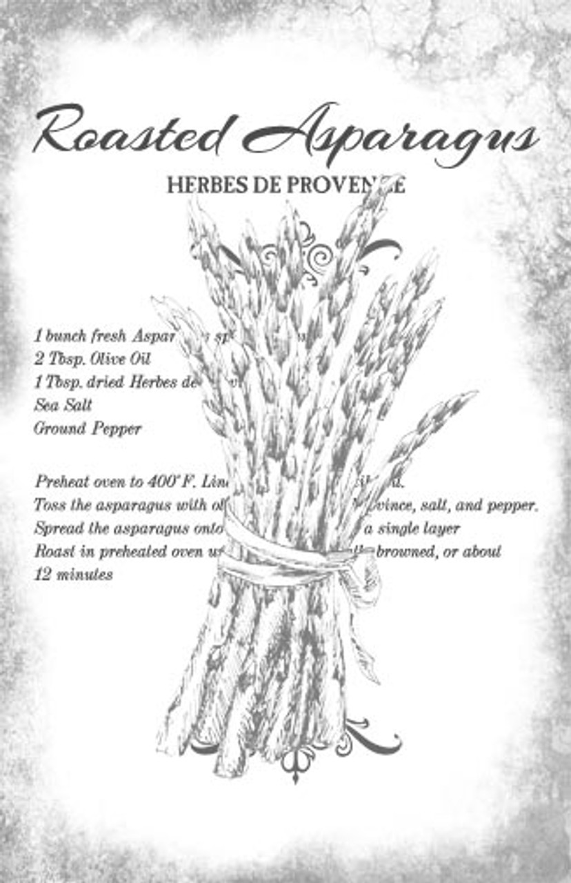 Roasted Asparagus Recipe Collage Paper - B&W - 10 1/2" x 16"