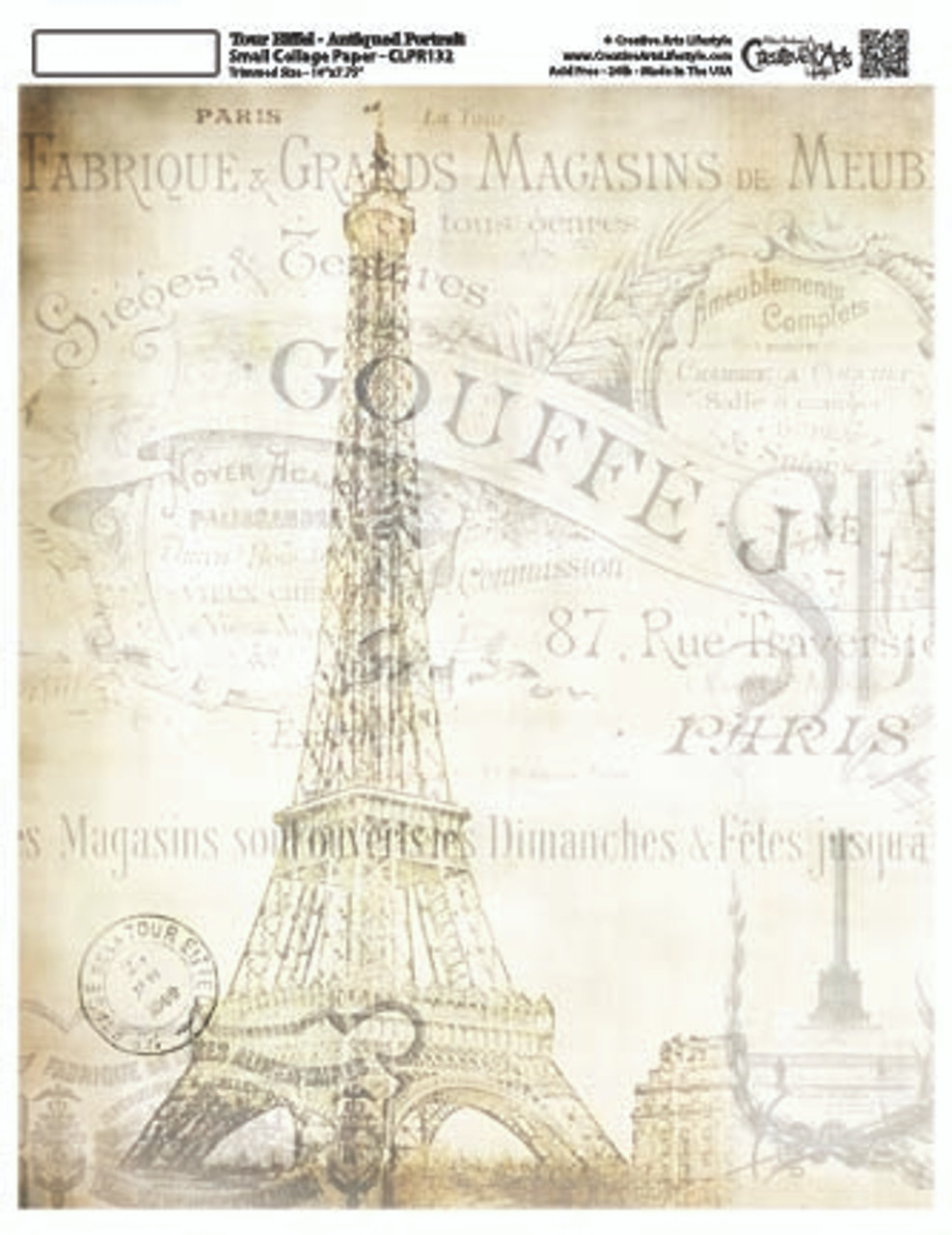 La Eiffel Portrait Collage Paper - Antiqued -8" x 10 1/2