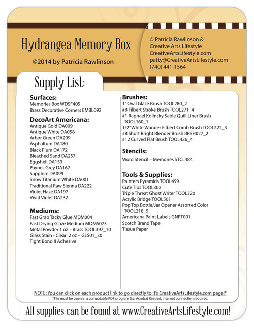Hydrangea Memory Box Pattern Packet - Patricia Rawlinson