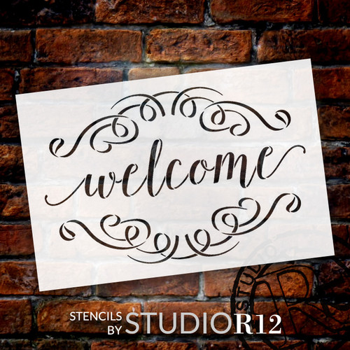 Welcome Word Stencil with Flourishes - 15" x 10" - STCL1007_3 - by StudioR12