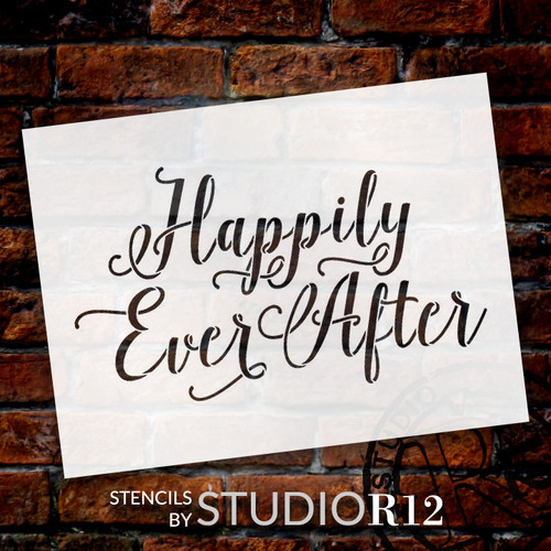 Happily Ever After Word Art Stencil - Hand drawn Script - 8" x 6"