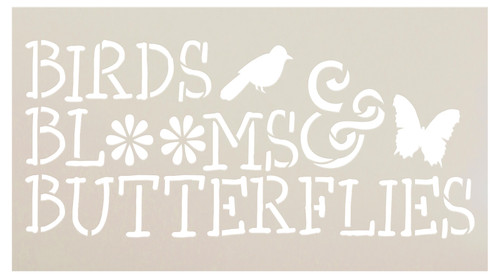 Birds, Blooms and Butterflies - Word Stencil - Icons - 14" X 7.5"