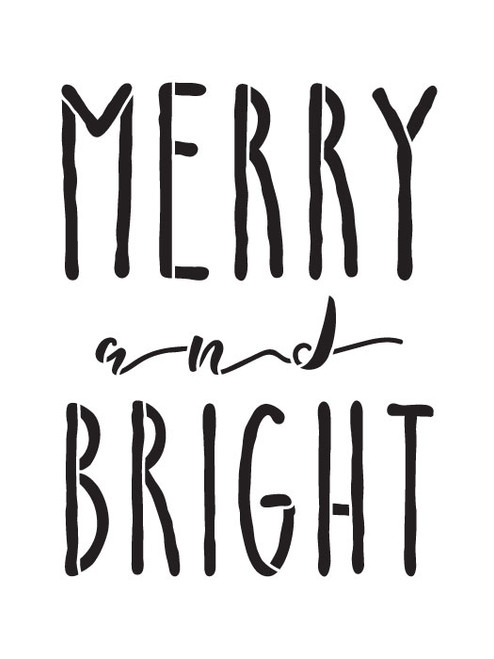 Merry And Bright Word Stencil by StudioR12 | Reusable Template, Farmhouse Style, Vintage Country Christmas - 6" x 8" - STCL1396_1