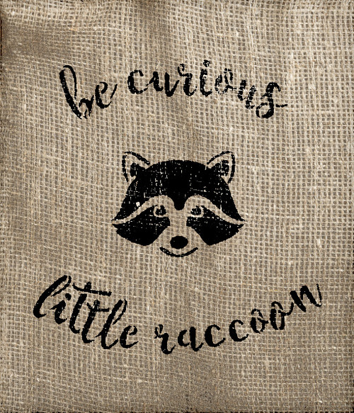 Be Curious Little Raccoon - Curved Hand Script - Word Art Stencil - 12" x 14" - STCL1767_3 - by Studio R12