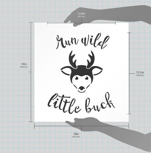 Run Wild Little Buck - Curved Hand Script - Word Art Stencil - 18" x 19" - STCL1769_5 - by StudioR12