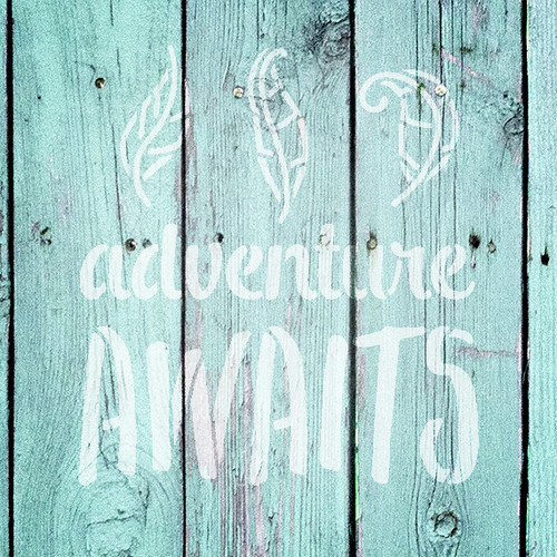 Adventure Awaits - Curly Leaves - Word Art Stencil - 18" x 18" - STCL1775_5 - by StudioR12