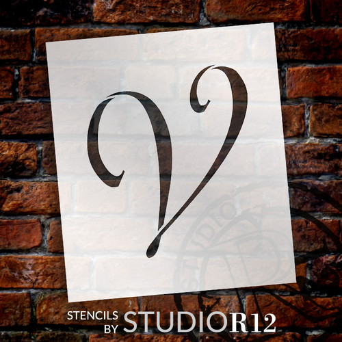 Graceful Monogram Stencil - V - 12" - STCL1922_5 - by StudioR12