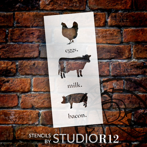 Eggs Milk Bacon - Word Art Stencil - 9" x 22" - STCL1975_2 - by StudioR12