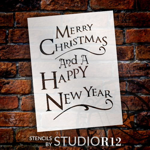 Merry Christmas And Happy New Year - Festive - Word Art Stencil - 13" x 16" - STCL2085_2 - by StudioR12