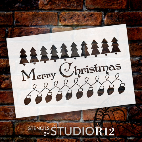 Merry Christmas - Trees & Lights - Word Art Stencil - 12" x 8" - STCL2089_1 - by StudioR12